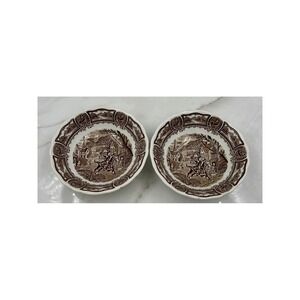 J&G Meakin Americana Style House Ironstone Bowls Brown White Paul Revere Set 2